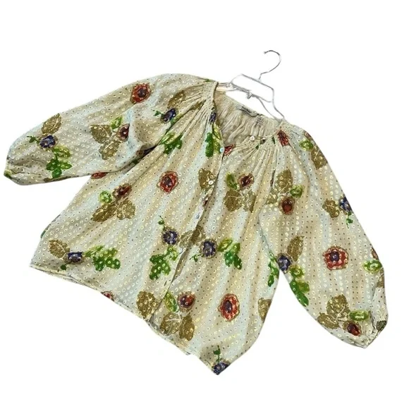 Tucker Women's Gold Floral Silk Metallic Blouse Size Small - Picture 5 of 10